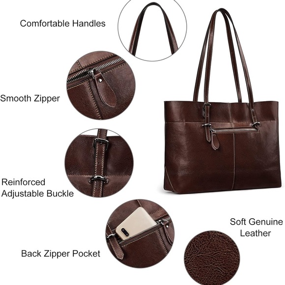 🆕 Dark Brown Genuine Leather Tote Shoulder Bag 🆕 - Picture 9 of 10